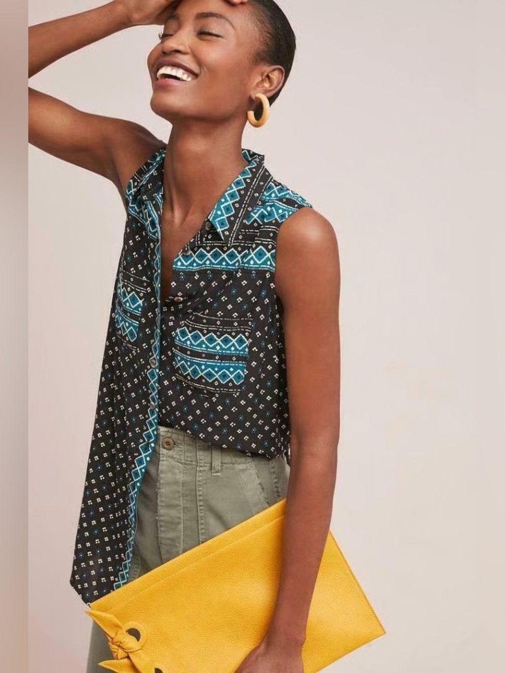 Akemi + Kin Anthropologie Sleeveless Tunic Blouse‎ Size S Boho Printed Top
